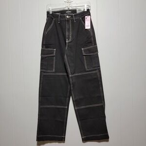 Wild Fable Women Black Super High Rise‎ Baggy Cargo Jeans Size 2 26R